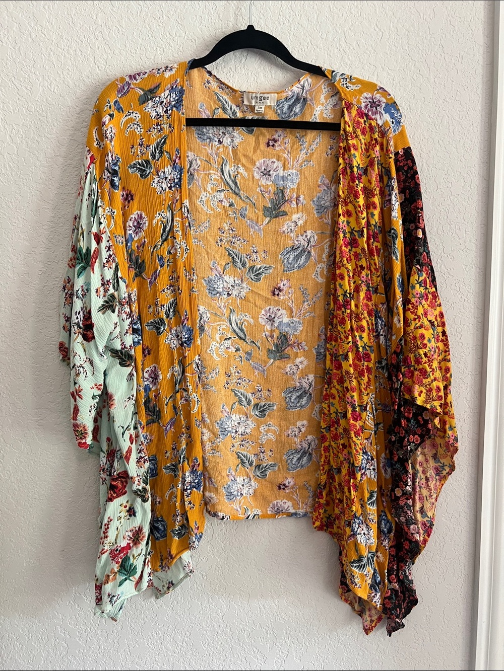 Umgee Mustard Floral Mixed-Print Open Kimono